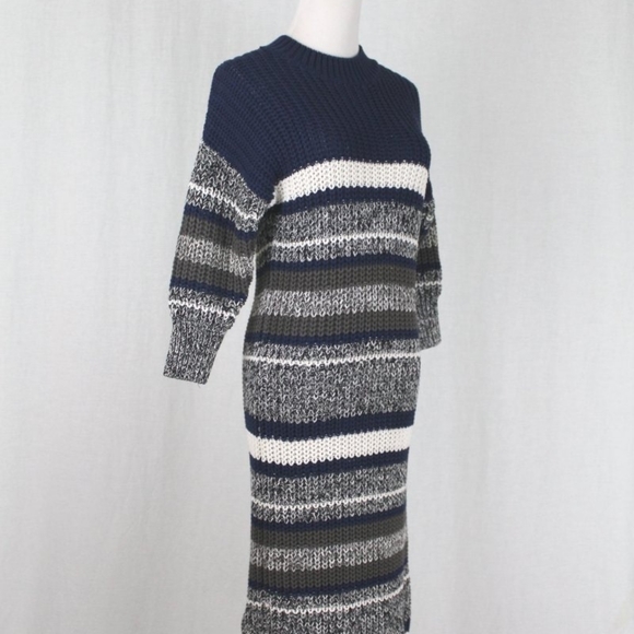 METISU Chunky Hand-knit Navy Cotton Mid-Calf Sweater Dress M 90s- y2k Like New - Picture 4 of 11